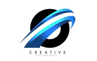 O Letter logo with blue gradient swash design. vector