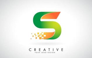 Letter S Logo Design in Bright Colors with Shattered Small blocks on white background.