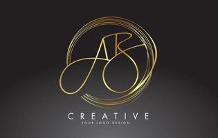 Handwritten Golden AB A B Letters Logo with a minimalist design. AB A B Sign with Golden Circular Circles. vector