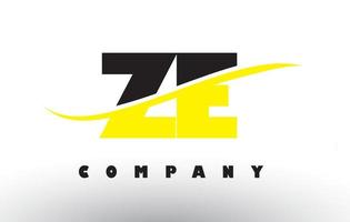 ZE Z E Black and Yellow Letter Logo with Swoosh. vector