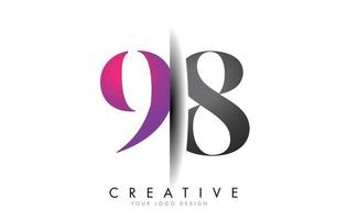 98 9 8 logotipo de número gris y rosa con vector de corte de sombra creativa.