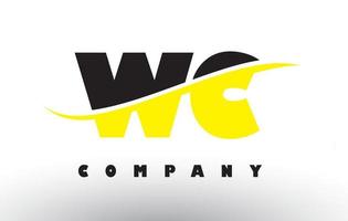 wc wc logo de letra negra y amarilla con swoosh. vector