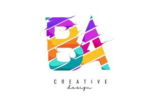BA letters logo with creative cuts and bright colors design. vector