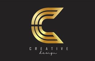 Golden Wired Monogram C Letter Logo with creative cut. Creative and simple golden C design. vector