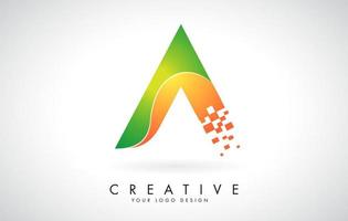 Letter A Logo Design in Bright Colors with Shattered Small blocks on white background.