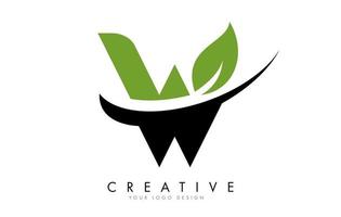 Letter W with Leaf and Creative Swoosh Logo Design. vector