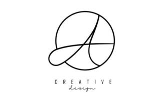 Handwriting letters A logo design with simple circle vector illustration.
