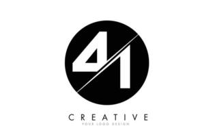 Diseño de logotipo de 41 4 1 número con un corte creativo y un fondo de círculo negro. vector