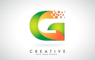 Letter G Logo Design in Bright Colors with Shattered Small blocks on white background.