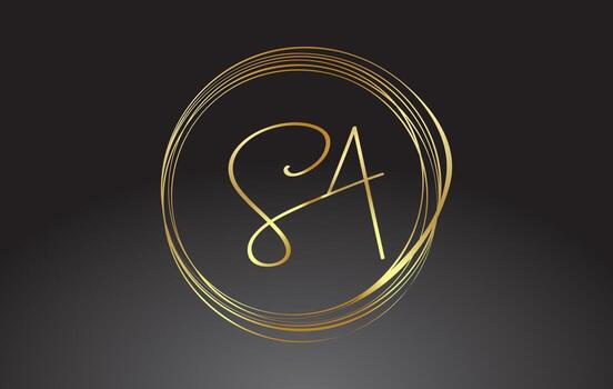 Golden Letters SA S A signature monogram vector logo. Simple SA S A Icon with Circular Pattern.