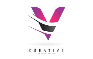 V Letter Logo with Pink and Grey Colorblock Design and Creative Cut. vector