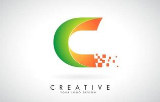 Letter C Logo Design in Bright Colors with Shattered Small blocks on white background. vector
