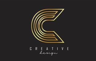 Golden Lines Monogram C Letter Logo with luxury design. Creative and simple golden C icon. vector