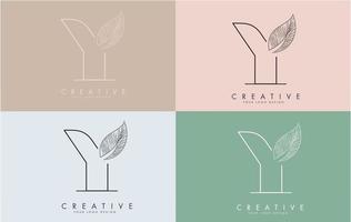 Outline Letter Y Logo icon with Wired Leaf Concept Design on colorful backgrounds. vector