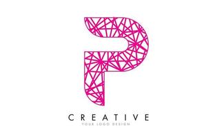 Sketched stylized Letter P with different Pink Lines Pattern Design. vector