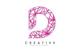 Sketched stylized Letter D with different Pink Lines Pattern Design. vector