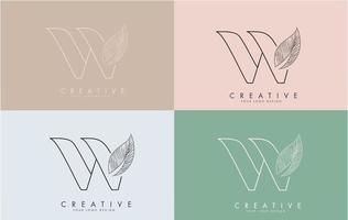 Outline Letter W Logo icon with Wired Leaf Concept Design on colorful backgrounds. vector