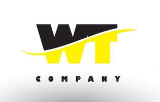 WT W T Black and Yellow Letter Logo with Swoosh. vector