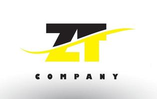 ZT Z T Black and Yellow Letter Logo with Swoosh. vector