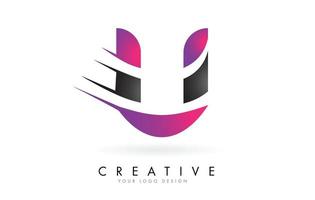 U Letter Logo with Pink and Grey Colorblock Design and Creative Cut vector