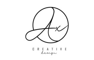Handwriting letters AX A X logo design with simple circle vector illustration.