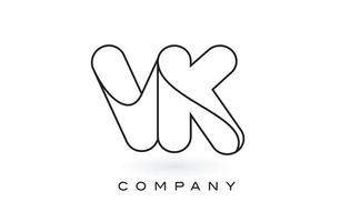 VK Monogram Letter Logo With Thin Black Monogram Outline Contour. Modern Trendy Letter Design Vector. vector