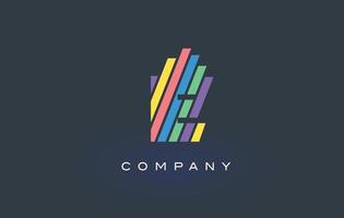 Logotipo de letra e con vector de diseño de líneas de colores. ilustración de icono de letra de arco iris