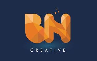 Letra bn con logo de triángulos de origami. diseño creativo de origami naranja amarillo. vector