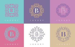 Diseño de logotipo de líneas de monograma floral pastel letra b. vector