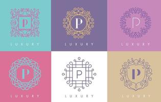 Letra p pastel floral monograma líneas diseño de logotipo. vector