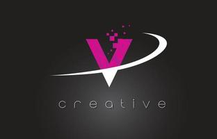 V Creative Letters Design With White Pink Colors vector