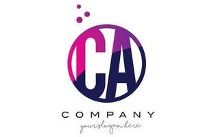 CA C A Circle Letter Logo Design with Purple Dots Bubbles vector