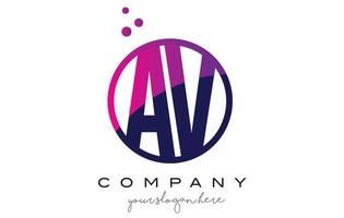 AV A V Circle Letter Logo Design with Purple Dots Bubbles vector