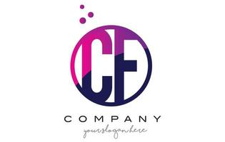 CF C F Circle Letter Logo Design with Purple Dots Bubbles vector