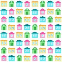 Seamless pattern with colorful cartoon houses. Cute illustration in pastel tones. Print for textile, interior, wrapping paper, design and decor vector