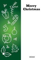 Vertical Christmas card with contour figures of gingerbread, Christmas trees. Vector illustration.