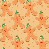 Seamless Christmas gingerbread gingerbread man background in a funny cap vector