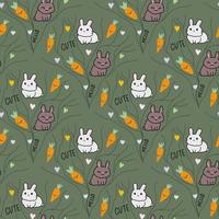 Spring cute green pattern with rabbits bunny carrots. Happy easter seamless background. Textiles for children. Digital paper scrapbook. vector