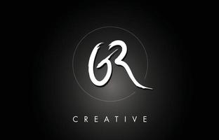 GR G R Brushed Letter Logo Design with Creative Brush Lettering Texture and Hexagonal Shape vector