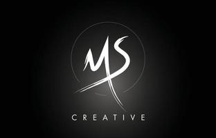 MS M S Brushed Letter Logo Design with Creative Brush Lettering Texture and Hexagonal Shape