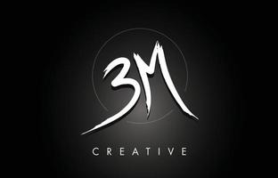 BM B M Brushed Letter Logo Design with Creative Brush Lettering Texture and Hexagonal Shape vector