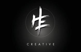 HE H E Brushed Letter Logo Design with Creative Brush Lettering Texture and Hexagonal Shape vector