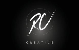 RC R C Brushed Letter Logo Design with Creative Brush Lettering Texture and Hexagonal Shape vector