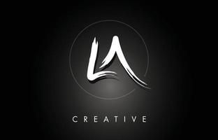 LA L A Brushed Letter Logo Design with Creative Brush Lettering Texture and Hexagonal Shape vector