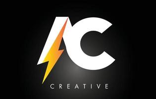 AC Letter Logo Design With Lighting Thunder Bolt. Electric Bolt Letter Logo vector