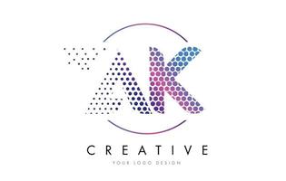 ak ak rosa magenta punteado burbuja letra logo diseño vector