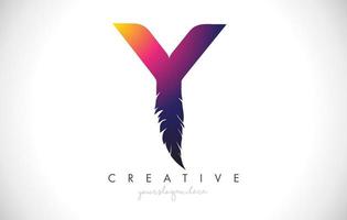 Y Feather Letter Logo Icon Design With Feather Feathers Creative Look Vector Illustration