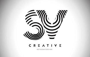 SV Lines Warp Logo Design. Letter Icon Made with Circular Lines. vector