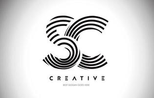 SC Lines Warp Logo Design. Letter Icon Made with Circular Lines. vector
