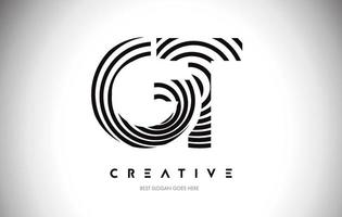 GT Lines Warp Logo Design. Letter Icon Made with Circular Lines. vector